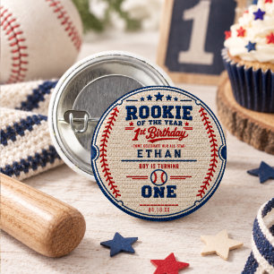 Chapa Redonda De 2,5 Cm Cumpleaños de béisbol de ganchillo para bebé niño