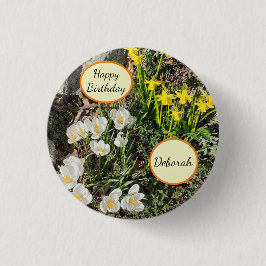 Chapa Redonda De 2,5 Cm Cumpleaños de Daffodils y Crocus