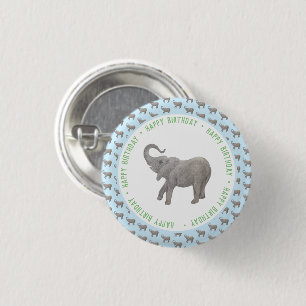 Chapa Redonda De 2,5 Cm Cumpleaños de elefante bebé azul claro