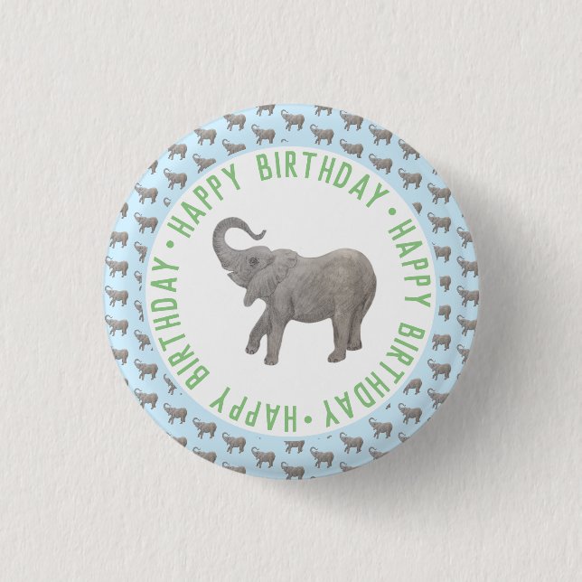 Chapa Redonda De 2,5 Cm Cumpleaños de elefante bebé azul claro (Anverso)