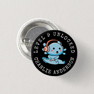 Chapa Redonda De 2,5 Cm Cumpleaños de Level Up Axolotl