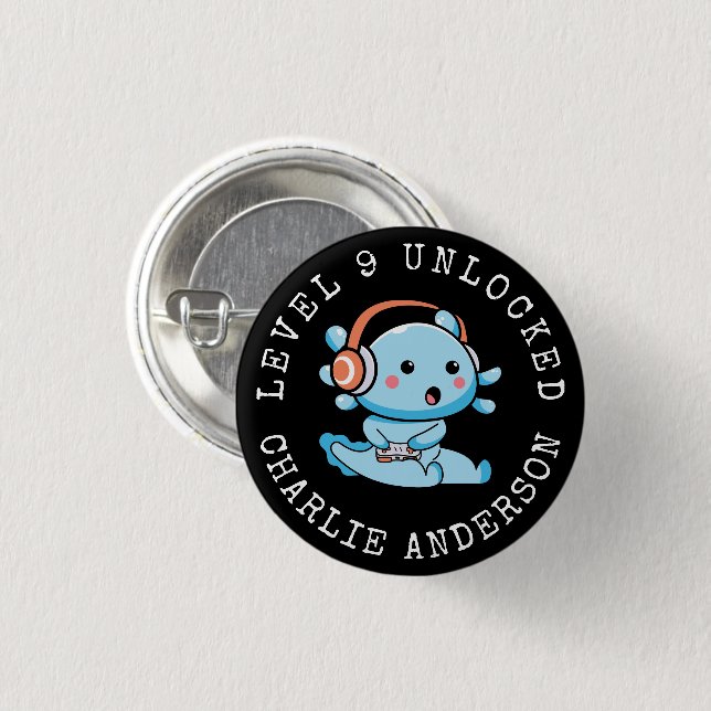Chapa Redonda De 2,5 Cm Cumpleaños de Level Up Axolotl (Anverso y reverso)