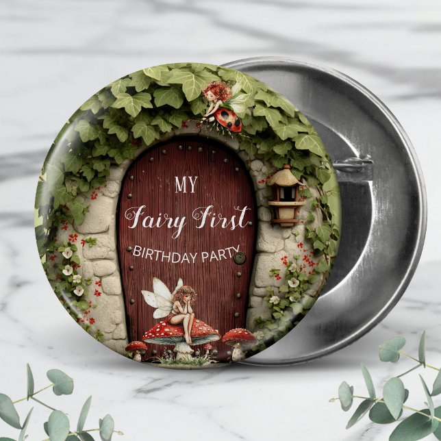 Chapa Redonda De 2,5 Cm Cumpleaños de niña con hada encantada (Enchanted Fairy First Birthday Girl Party Button)