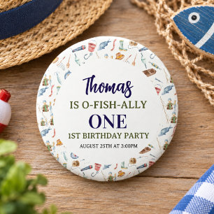 Chapa Redonda De 2,5 Cm Cumpleaños de Pesca 1er Año O-Fish-Ally Uno fies