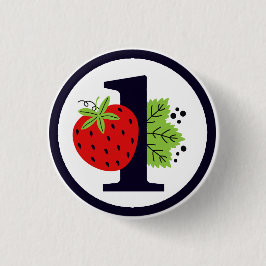 Chapa Redonda De 2,5 Cm Cumpleaños de Strawberry ONE Bebé 1er Primera Fies