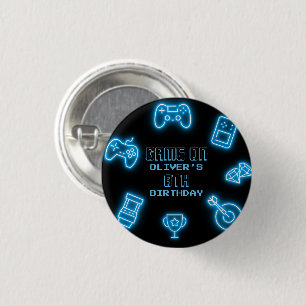 Chapa Redonda De 2,5 Cm Cumpleaños de videojuegos de cualquier año de Neon