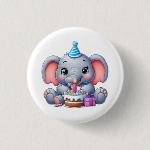 Chapa Redonda De 2,5 Cm Cumpleaños del elefante bebé 1