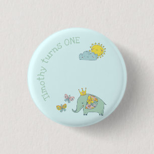 Chapa Redonda De 2,5 Cm Cumpleaños del Elefante de personalizable y las Ma