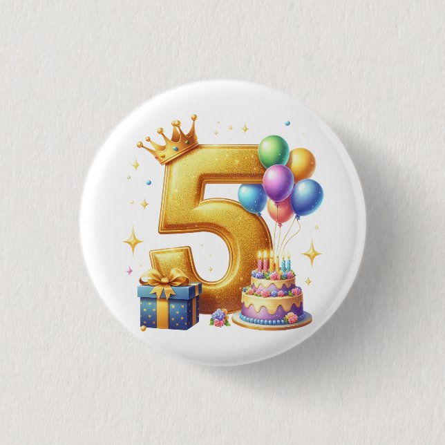 Chapa Redonda De 2,5 Cm Cumpleaños dorado 5 (Anverso)