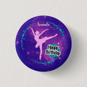 Chapa Redonda De 2,5 Cm Cumpleaños Feliz Bailarina Galaxia Personalizado