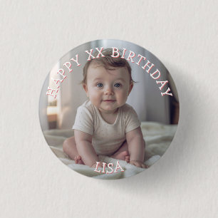 Chapa Redonda De 2,5 Cm Cumpleaños Feliz Personalizado con Foto Nombre y E