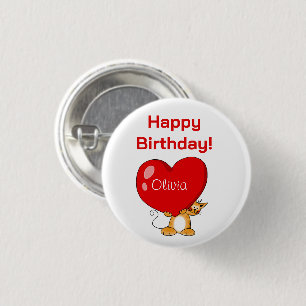 Chapa Redonda De 2,5 Cm Cumpleaños Feliz Personalizado Corazón Gato