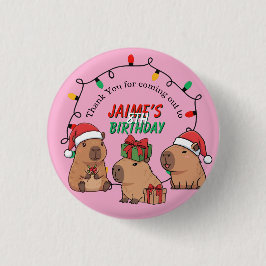 Chapa Redonda De 2,5 Cm Cumpleaños Fiesta Navideña Capybara Rosa