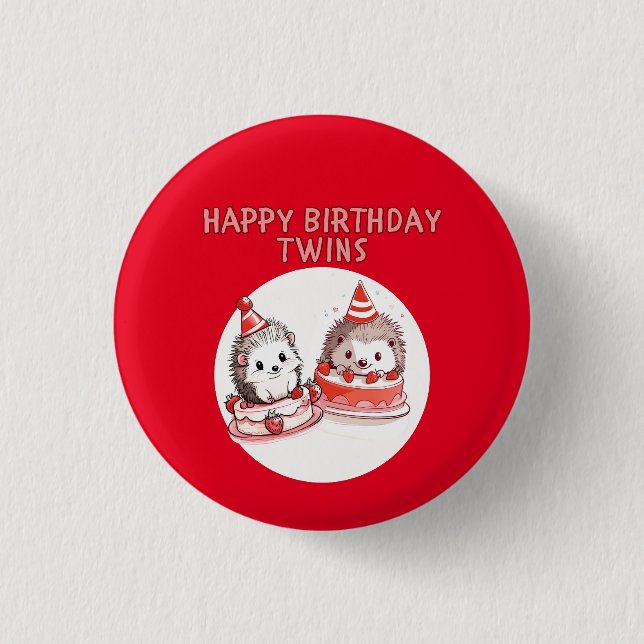 Chapa Redonda De 2,5 Cm Cumpleaños gemela Hedgehog Quill Keepers (Anverso)