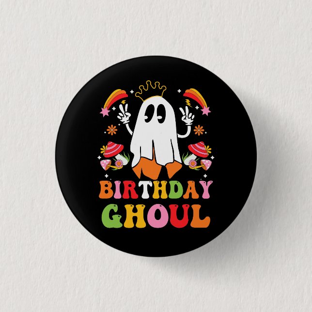 Chapa Redonda De 2,5 Cm Cumpleaños Halloween Groovy Ghost Say Hi Retro Hal (Anverso)