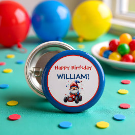 Chapa Redonda De 2,5 Cm Cumpleaños infantil coche rojo Gnomo Patriótico