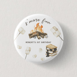 Chapa Redonda De 2,5 Cm Cumpleaños número uno de Watercolor S'more Campfir