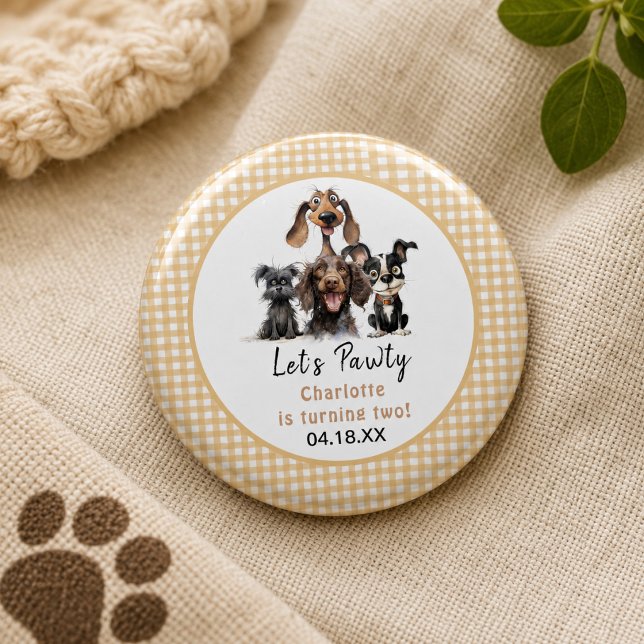 Chapa Redonda De 2,5 Cm Cumpleaños Perro Vamos a Pawty (Dog Let's Pawty Birthday Button)