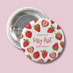 Chapa Redonda De 2,5 Cm Cumpleaños personalizado de niñas Strawberry Berry