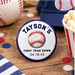 Chapa Redonda De 2,5 Cm Cumpleaños Primer Año de Béisbol