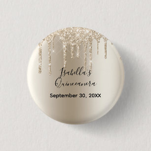 Chapa Redonda De 2,5 Cm Cumpleaños Quinceañera Brillante con Champagne