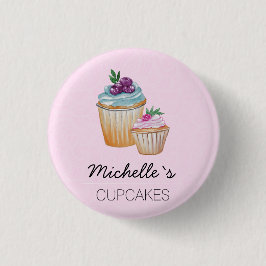 Chapa Redonda De 2,5 Cm Cupcakes rosados y frutas acuarela