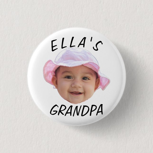 Chapa Redonda De 2,5 Cm Custom Baby Face Photo Text Grandpa (Anverso)