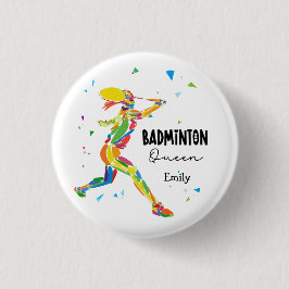 Chapa Redonda De 2,5 Cm Custom Badminton Queen Colorful Abstract Player