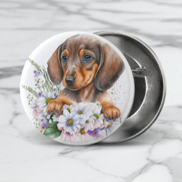 Chapa Redonda De 2,5 Cm Cuta acuarela Floral Dachshund Perro Cachorro