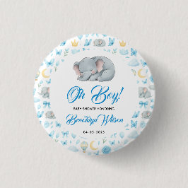Chapa Redonda De 2,5 Cm Cute Boy’s Elephant Watercolor Baby Shower