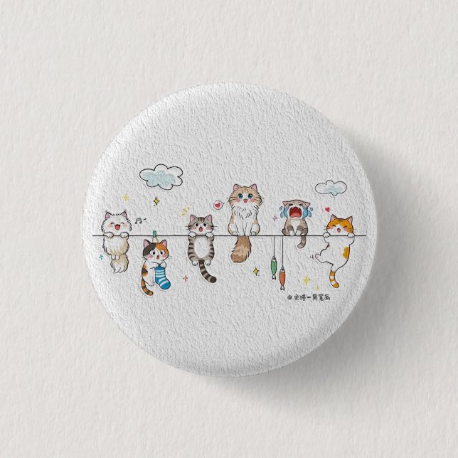 Chapa Redonda De 2,5 Cm Cute Cats Hanging Button  (Anverso)