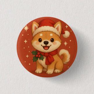 Chapa Redonda De 2,5 Cm Cute Christmas Puppy