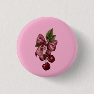 Chapa Redonda De 2,5 Cm Cute Coquette Lazo Cereza Rosa Estética