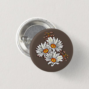 Chapa Redonda De 2,5 Cm Cute Daisy Wildflowers Patrón Vintage Bronze