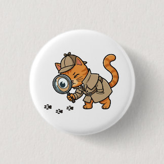 Chapa Redonda De 2,5 Cm Cute Detective Cat Button