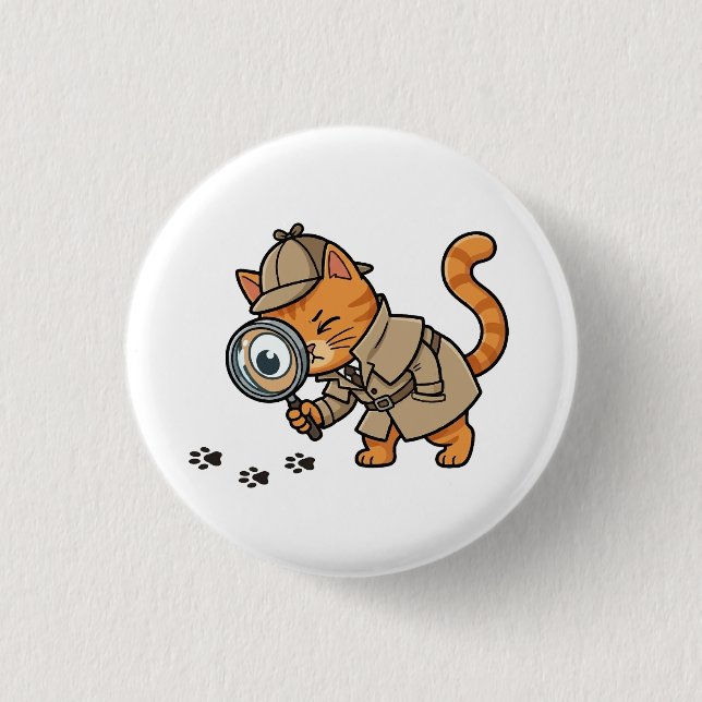 Chapa Redonda De 2,5 Cm Cute Detective Cat Button (Anverso)