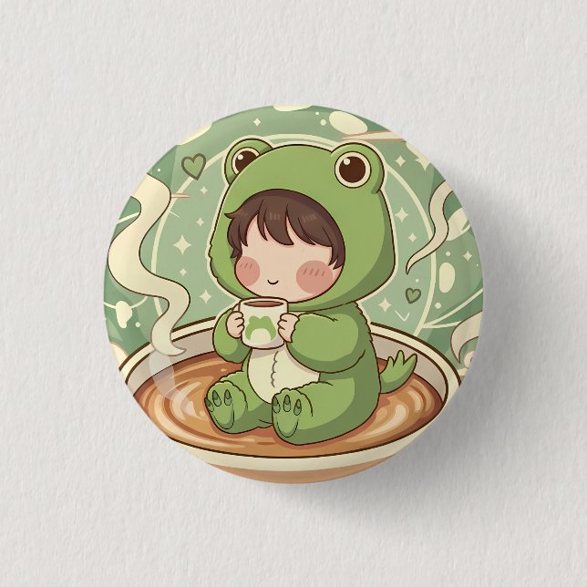 Chapa Redonda De 2,5 Cm Cute Froggy Coffee Tale Design (Anverso)