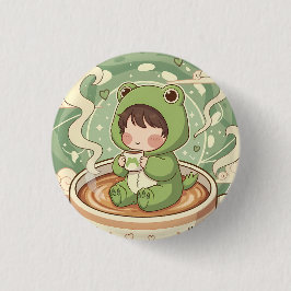 Chapa Redonda De 2,5 Cm Cute Froggy Coffee Tale Design