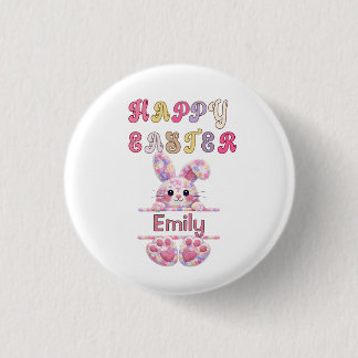 Chapa Redonda De 2,5 Cm Cute Girl Personalize Happy Easter Bunny