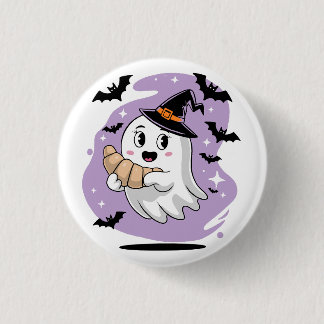 Chapa Redonda De 2,5 Cm Cute Halloween Ghost Croissant Haunting