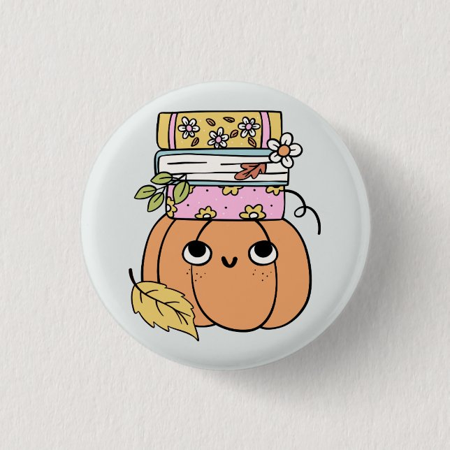 Chapa Redonda De 2,5 Cm Cute Halloween Pumpkin Book Lover (Anverso)
