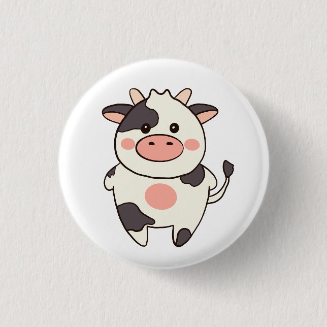 Chapa Redonda De 2,5 Cm Cute Kawaii Friendly Cow (Anverso)