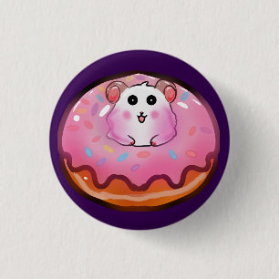Chapa Redonda De 2,5 Cm Cute Kawaii Hamster en Donut Rosa Glaseado Arte