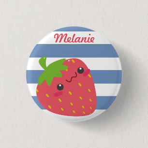 Chapa Redonda De 2,5 Cm Cute Kawaii Strawberry Striped Personalizado