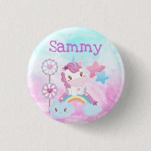 Chapa Redonda De 2,5 Cm Cute Kawaii Unicornio Soñador Arcoíris Nube