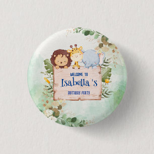 Chapa Redonda De 2,5 Cm Cute Lion Giraffe Flor tropical Fiesta de cumpleañ