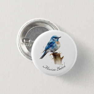 Chapa Redonda De 2,5 Cm Cute Little Mountain Bluebird Watercolor, personal