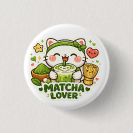 Chapa Redonda De 2,5 Cm Cute Matcha Lover Cat
