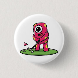 Chapa Redonda De 2,5 Cm Cute One-Eyed Pink Monster Playing Golf Cartoon
