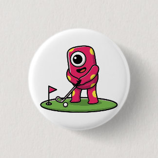 Chapa Redonda De 2,5 Cm Cute One-Eyed Pink Monster Playing Golf Cartoon